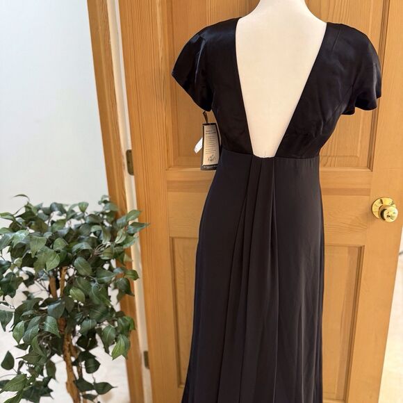 Jones New York Evening Dress Size 4 Black Maxi Sheath Satin Top Low Back NWT - Picture 2 of 16